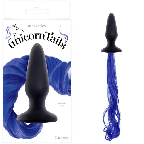 Фото  Анальная пробка с ярко-синим хвостом Unicorn Tails - Blue