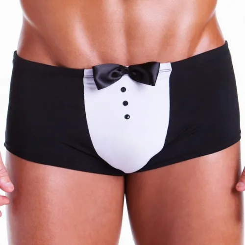Изображение  Черные боксеры Hustler Fundies с галстуком-бабочкой M/L