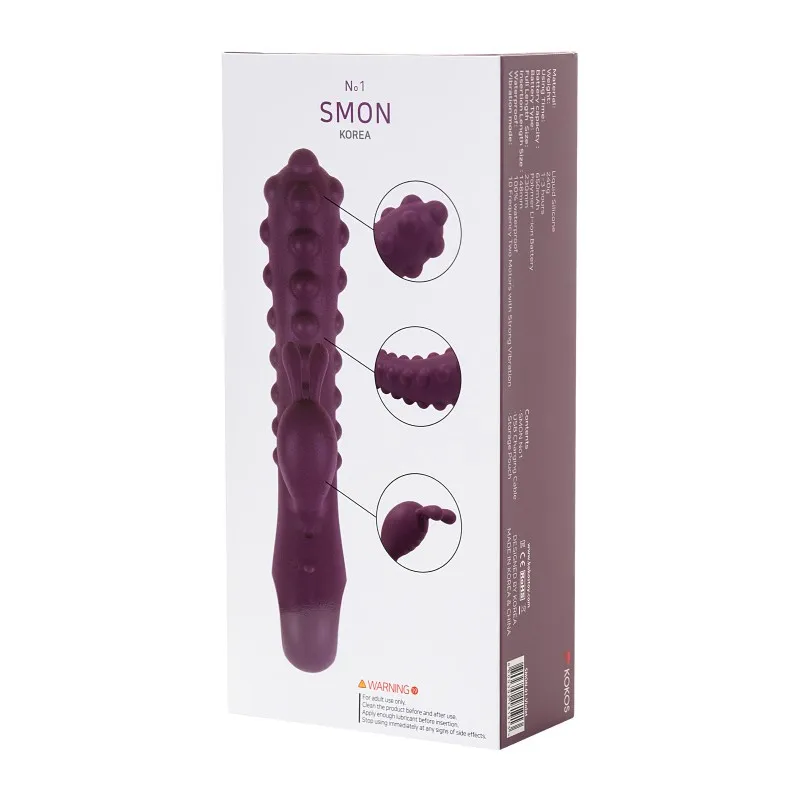 Фото KOKOS Вибратор с клиторальным стимулятором KOKOS SMON, силикон, фиолетовый, 23 см