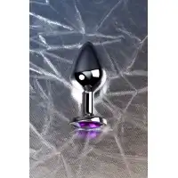 Изображение Metal by TOYFA Анальная втулка Metal by TOYFA, металл, серебряная, с фиолетовым кристаллом, 8 см, Ø 3,4 см, 85 г