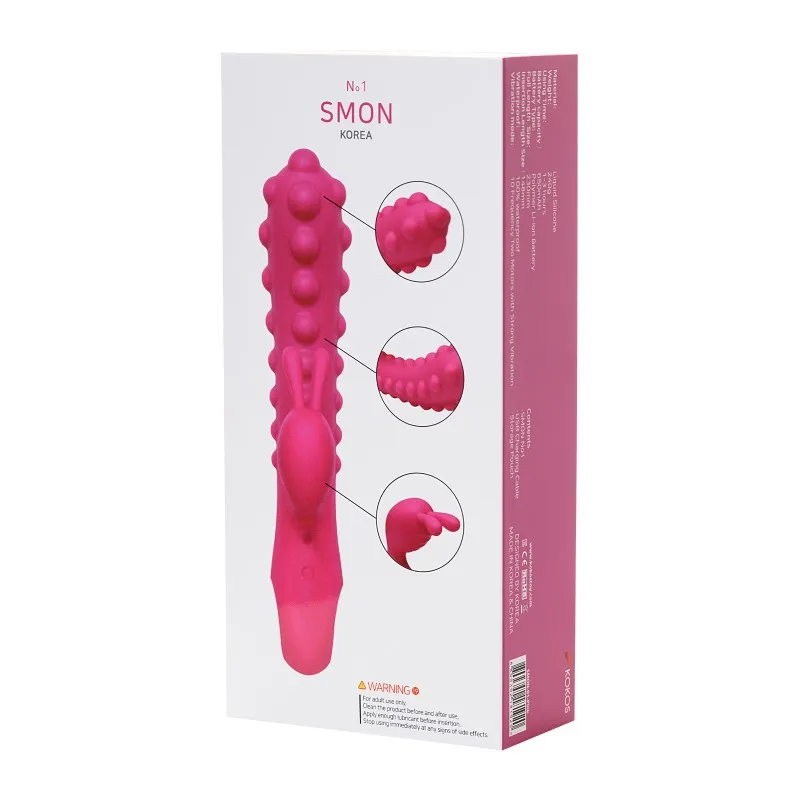 Изображение KOKOS Вибратор с клиторальным стимулятором KOKOS SMON, силикон, розовый, 23 см