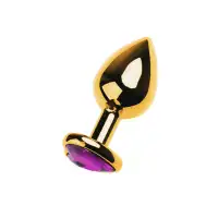 Изображение Metal by TOYFA Анальная втулка Metal by TOYFA, металл, золотая, с фиолетовым кристаллом, 8 см, Ø 3 см, 165 г