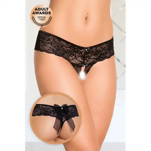 Фото SoftLine Collection, Польша Шортики с бантиком открытые кружевные SoftLine Collection, черный, S/M