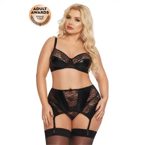 Изображение SoftLine Collection, Польша Комплект открытый SoftLine Collection Joana (бюстгальтер,пояс с пажами,стринги), черный, XXXL
