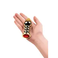 Изображение Metal by TOYFA Анальная втулка Metal by TOYFA, металл, золотая, с красным кристаллом, 10,5 см, Ø 4 см, 165 г
