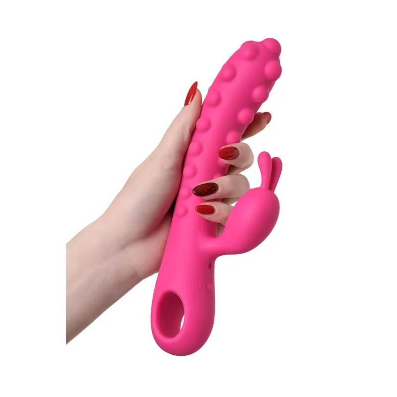 Изображение KOKOS Вибратор с клиторальным стимулятором KOKOS SMON, силикон, розовый, 23 см