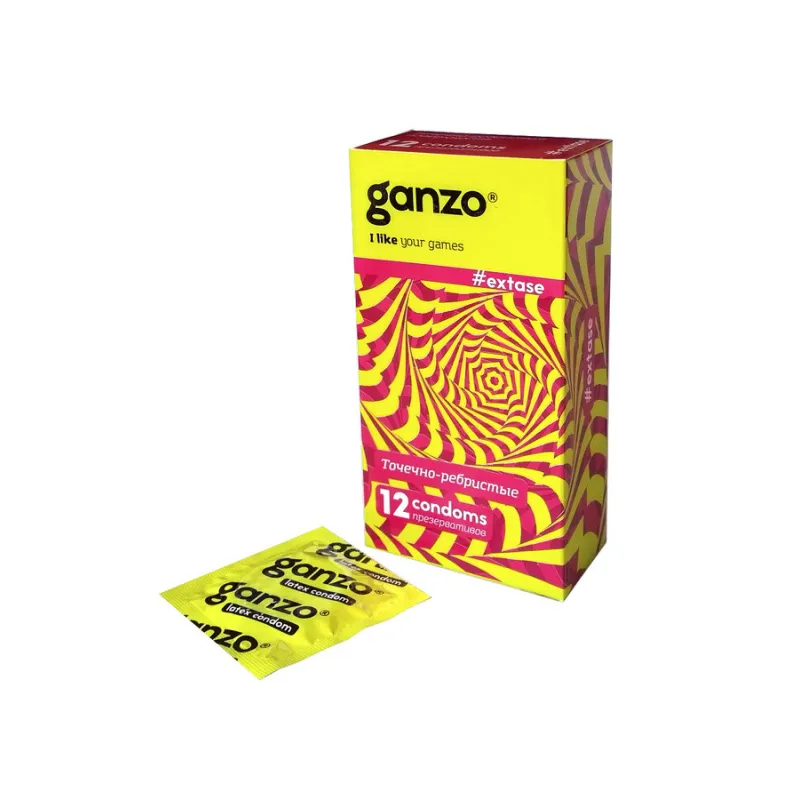 Изображение GANZO Презервативы Ganzo Extase, с точечно-ребристой поверхностью, анатомической формы, латекс, 18 см, 12