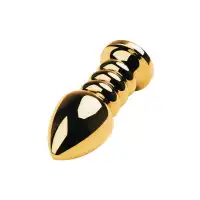 Изображение Metal by TOYFA Анальная втулка Metal by TOYFA, металл, золотая, с красным кристаллом, 10,5 см, Ø 4 см, 165 г