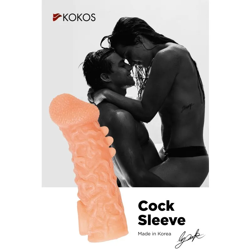 Фото KOKOS Насадка реалистичная KOKOS COCK SLEEVE 007-S с дополнительной стимуляцией, TPE, телесная, 13.8 см