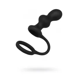 Анальная втулка Black & Red by TOYFA с эрекционным кольцом, силикон, черная, 10 см