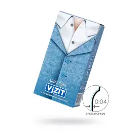 Презервативы Vizit, ультратонкие, латекс, 18 см, 5,2 см, 12 шт.