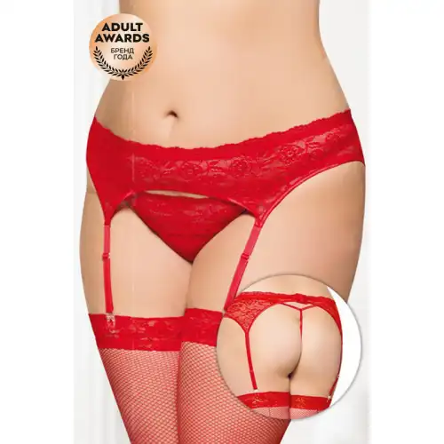 Фото SoftLine Collection, Польша Пояс для чулок и стринги SoftLine Collection кружевные, красный, XL