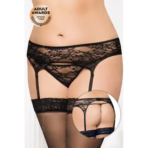 Изображение SoftLine Collection, Польша Пояс для чулок и стринги кружевные SoftLine Collection, черный, XXXL