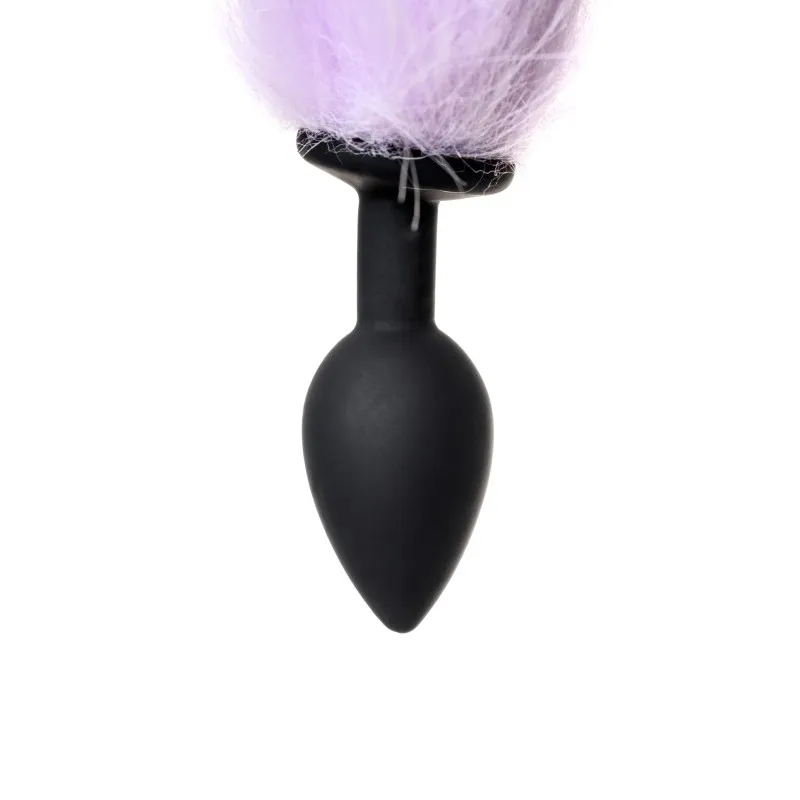 Фото POPO Pleasure by TOYFA Анальная втулка с бело-фиолетовым хвостом POPO Pleasure by TOYFA, S, силикон, черная, 45 см, Ø 2,7 с