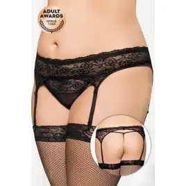 Пояс для чулок и стринги SoftLine Collection кружевные, черный, XL