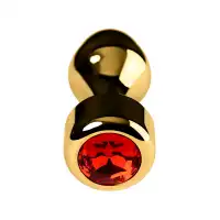 Изображение Metal by TOYFA Анальная втулка Metal by TOYFA, металл, золотая, с красным кристаллом, 10,8 см, Ø 4 см, 195 г