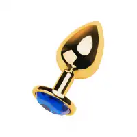 Изображение Metal by TOYFA Анальная втулка Metal by TOYFA, металл, золотая, с синим кристаллом, 9,5 см, Ø 4 см, 145 г