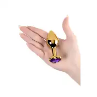 Изображение Metal by TOYFA Анальная втулка Metal by TOYFA, металл, золотая, с фиолетовым кристаллом, 8 см, Ø 3 см, 165 г