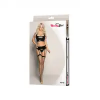 Фото Candy Girl, Гонконг Комплект Candy Girl Revel (топ, пояс для чулок, стринги, чулки), лаковая кожа, черный, OS