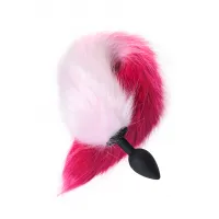 Изображение POPO Pleasure by TOYFA Анальная втулка с бело-розовым хвостом POPO Pleasure by TOYFA, S, силикон, черная, 45 см, Ø 2,7 см