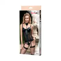 Изображение Candy Girl, Гонконг Корсет, танга и чулки Candy Girl Aurora, Wetlook, сетка, черный, XL