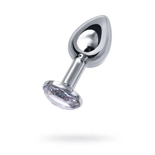 Фото Metal by TOYFA Анальная втулка Metal by TOYFA, металл, серебряная, с белым кристаллом, 7,5 см, Ø 3 см, 145 г