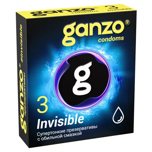 Фото Ganzo, Великобритания Презервативы Ganzo Invisible, супертонкие, с доп. смазкой, латекс, 18 см, 3 шт.