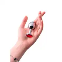Изображение Metal by TOYFA Анальная втулка Metal by TOYFA, металл, серебряная, с рубиновым кристаллом, 7,5 см, Ø 3 см, 145 г