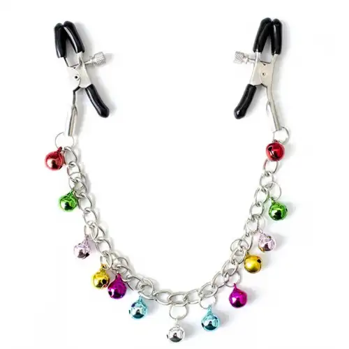 Фото KISSEXPO Зажимы для сосков на крупной цепочке с разноцветными бубенчиками