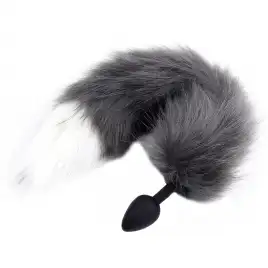 Силиконовая анальная втулка S с серо-белым хвостиком Furry Fox 44 см