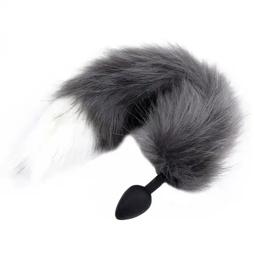 Изображение KISSEXPO Силиконовая анальная втулка S с серо-белым хвостиком Furry Fox 44 см