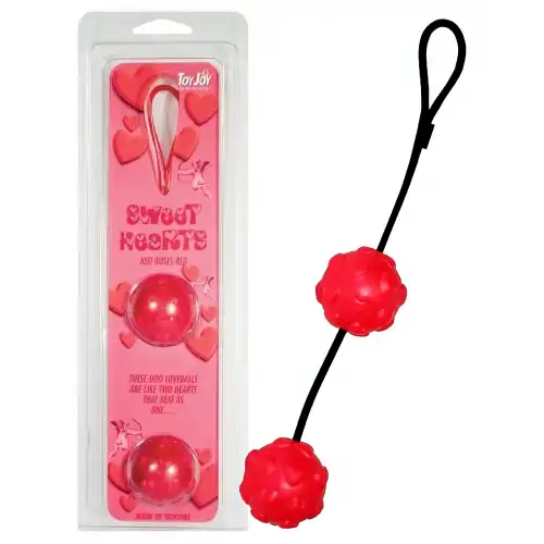 Фото  Красные вагинальные шарики со смещенным центром Sweet Hearts Duo Loveballs