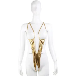 Золотистое пикантное боди с открытой грудью