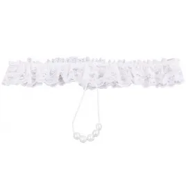 Кружевные белые трусики с жемчужной нитью