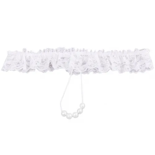 Изображение KISSEXPO Кружевные белые трусики с жемчужной нитью