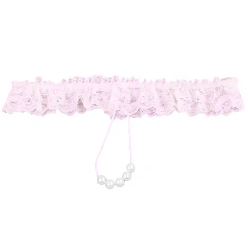 Изображение KISSEXPO Кружевные розовые трусики с жемчужной нитью