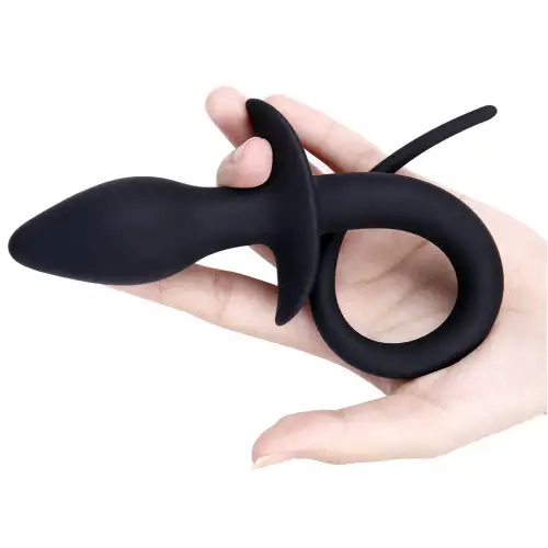 Изображение KISSEXPO Черная анальная пробка с силиконовым хвостом Taboo