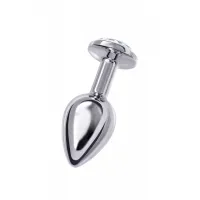 Фото Metal by TOYFA Анальная втулка Metal by TOYFA, металл, серебряная, с белым кристаллом, 7,5 см, Ø 3 см, 145 г