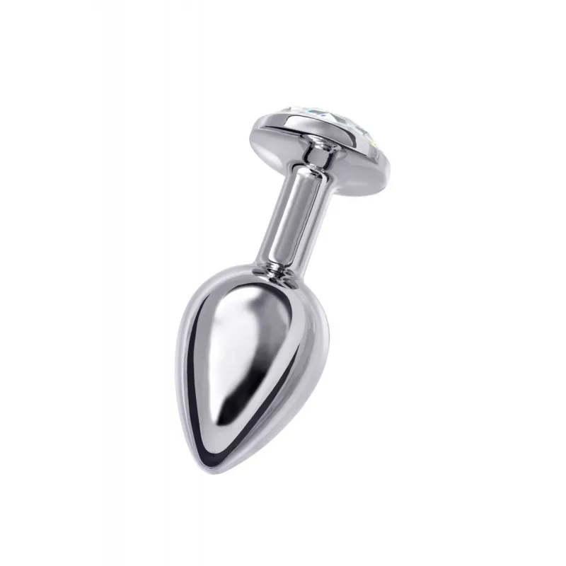 Фото Metal by TOYFA Анальная втулка Metal by TOYFA, металл, серебряная, с белым кристаллом, 7,5 см, Ø 3 см, 145 г