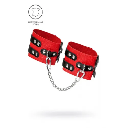Фото PECADO B.D.S.M Оковы Pecado BDSM, мягкие, с двумя ремешками с люверсами, натуральная кожа, красно-чёрные