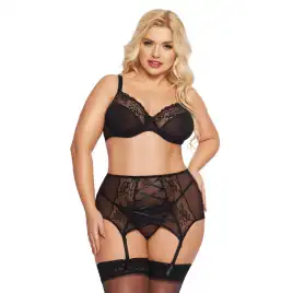 Комплект SoftLine Collection Dolores (бюстгальтер, стринги и пояс для чулок), черный, XXL