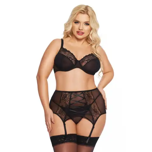 Фото SoftLine Collection, Польша Комплект SoftLine Collection Dolores (бюстгальтер, стринги и пояс для чулок), черный, XXL