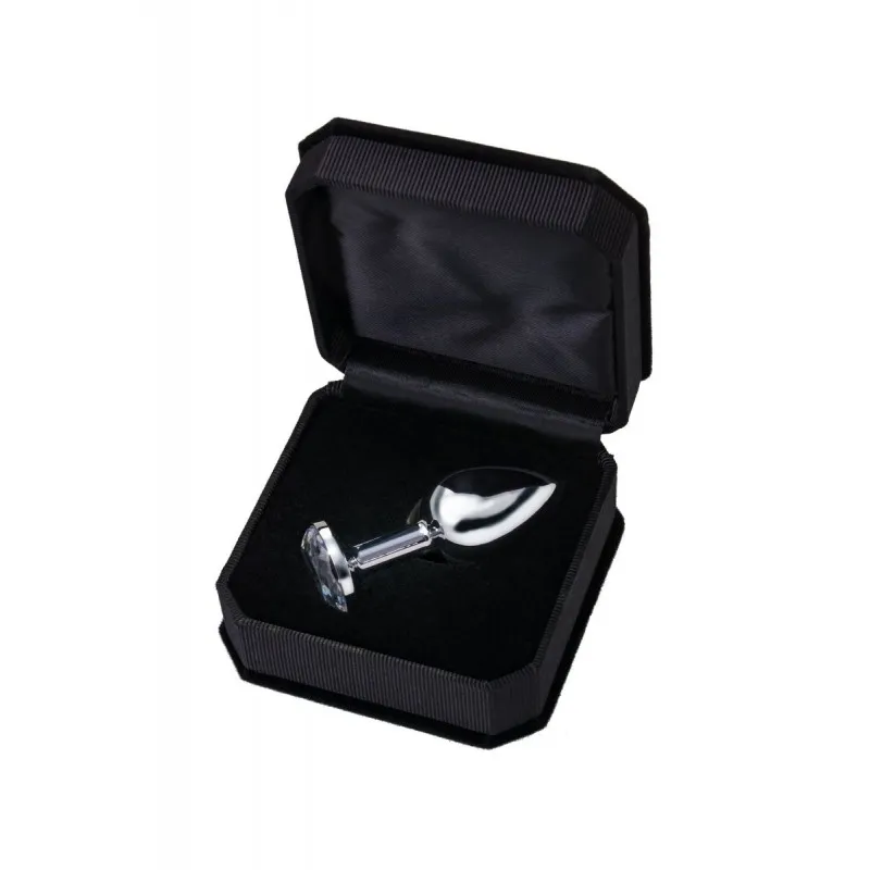 Фото Metal by TOYFA Анальная втулка Metal by TOYFA, металл, серебряная, с белым кристаллом, 7,5 см, Ø 3 см, 145 г