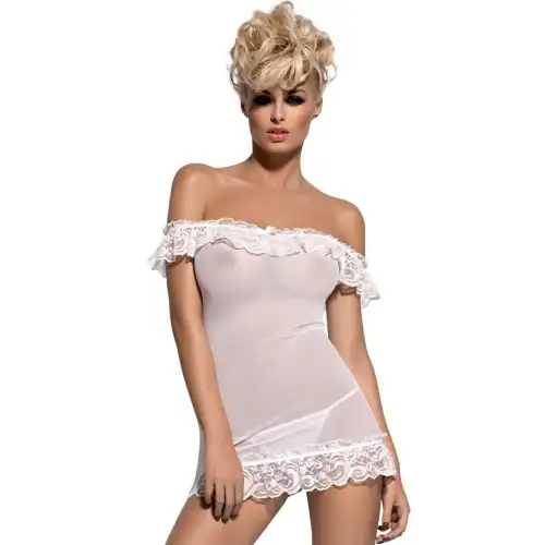 Полупрозрачная белая сорочка с кружевными рюшами Amoresa Chemise White L/XL — купить в Минске Фото Полупрозрачная белая сорочка с кружевными рюшами Amoresa Chemise White L/XL