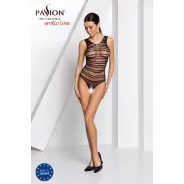 Эротическое черное боди с вырезом в полосочку BS086 S/L