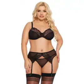 Комплект SoftLine Collection Marella (бюстгальтер, стринги и пояс для чулок), черный, XXL