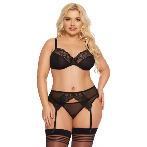 Фото SoftLine Collection, Польша Комплект SoftLine Collection Marella (бюстгальтер, стринги и пояс для чулок), черный, XL