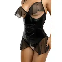 Erolanta Glossy Боди SABRINA из материала Wetlook с интимным доступом и открытым декольте, черное, S