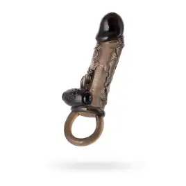 Насадка на пенис XLover by TOYFA, с кольцом и вибрацией, TPE, черный прозрачный, 14.5 см