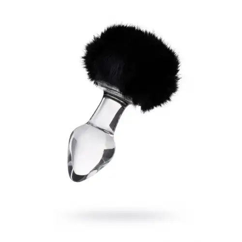 Фото Sexus Glass Анальная втулка Sexus Glass, Стекло, с черным хвостиком, прозрачная, 9,5 см